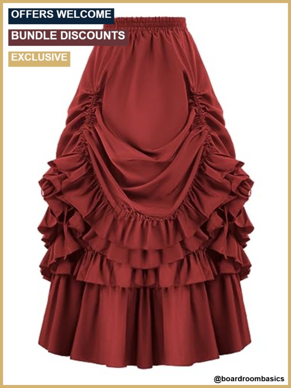 Victorian Gothic Steampunk Ruffle High Waist Skirt Spandex Cosplay
